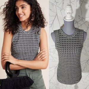 Maeve Black & White Jacquard Crewneck Sleeveless Blouse